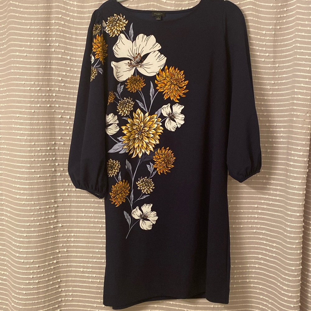 Ann Taylor factory navy blue.3/4 sleeve. Stretch . Size Medium. Knee length